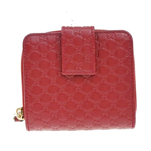 GUCCI Micro Guccissima GG Pattern Bifold Zipper Wallet Leather Red - Picture 3 of 12